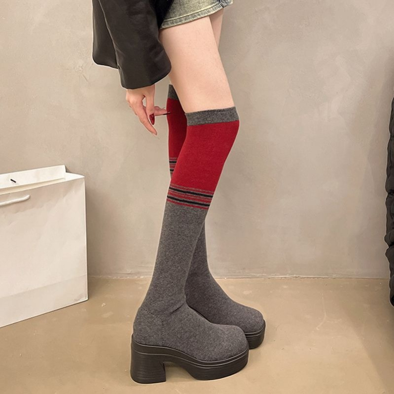 Knee High Sock Women - كعب مكتنز المرأة فوق الركبة جورب